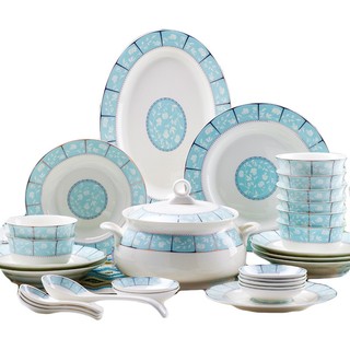 Bộ Bát Đĩa Hoa Xanh Ngọc Phố Decor Chất Liệu Sứ Xương Cao Cấp