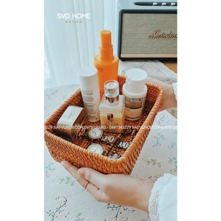 Khay mây chữ nhật đựng đồ, trang trí tiệc, decor chụp ảnh sản phẩm phù hợp gia đình, homestay, picnic..