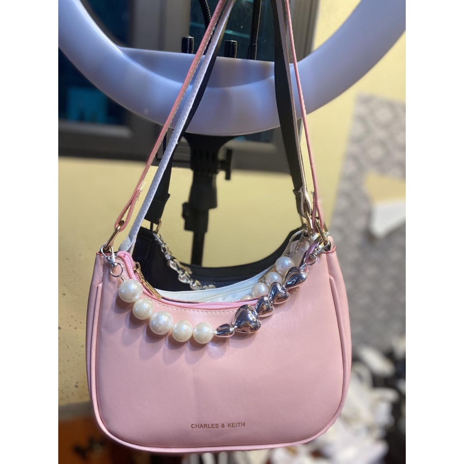 Túi kẹp nách nữ - Túi xách đeo vai kèm phụ kiện ngọc trái tim thời trang 390