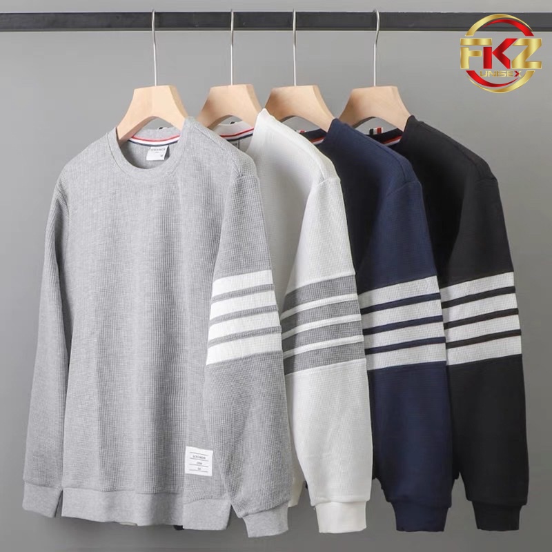 Áo Sweater tổ ong dài tay FKZ Unisex thu đông nam nữ phối sọc tay form rộng Local Brand