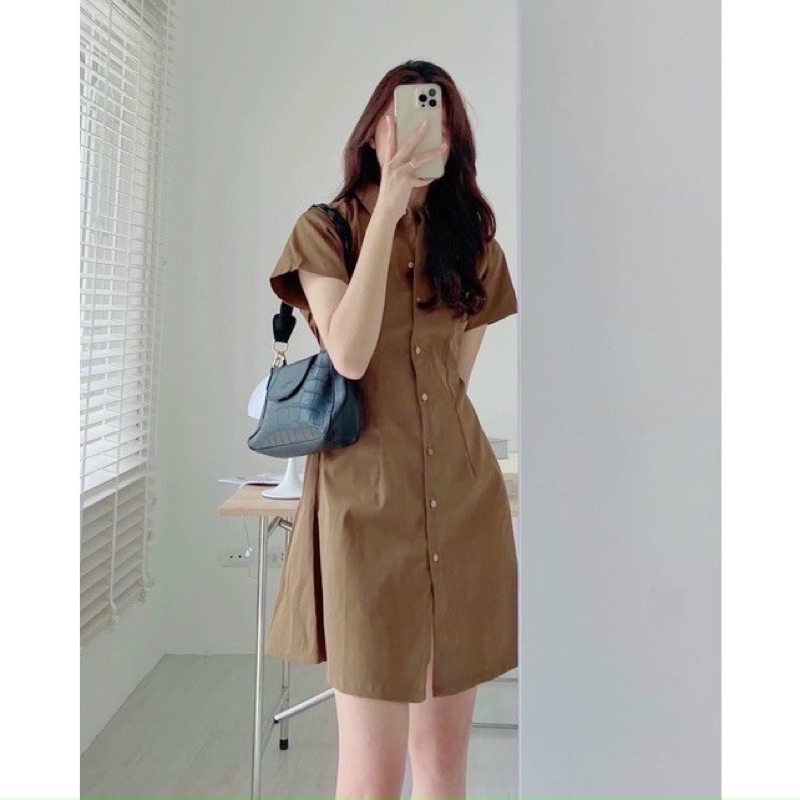 Đầm váy sơ mi basic thắt eo 3 màu