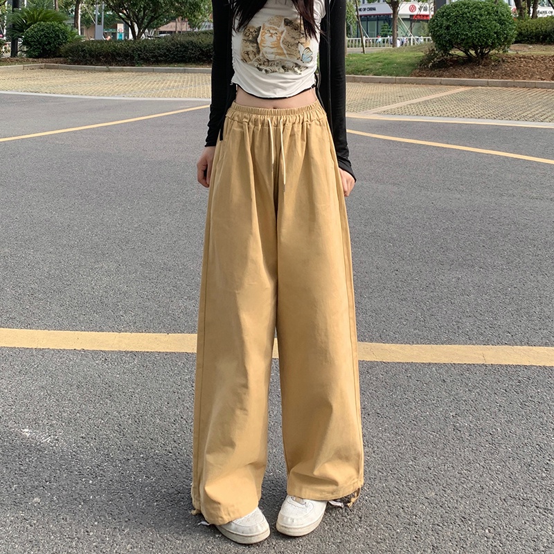 SUXI Quần Dài Thể Thao Ống Rộng Màu Trơn Kiểu Vintage Cá Tính Cho Nữ