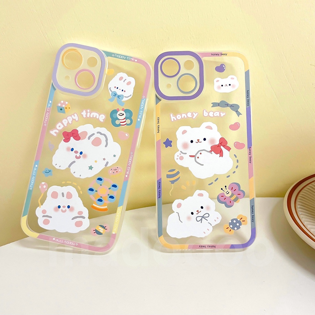Samsung Galaxy A53 A23 A33 A13 A52 A52S A50 A12 A02S A03S A32 A72 A22 Lte A50S A30S A71 A51 A31 A20 A30 A21S M12 M22 M32 S20 FE S22 S21 Ultra Plus S21+ S22+ 4G 5G Cute Cartoon Bear Rabbit Angel eyes Color Clear Soft Phone Case Cover STD 28