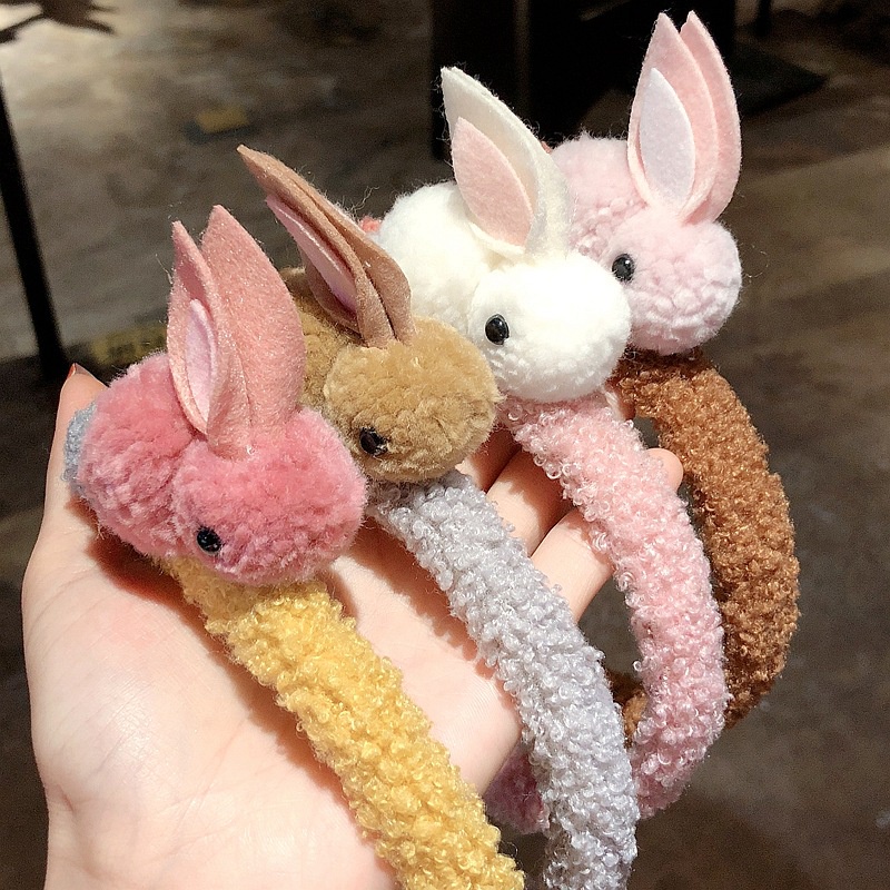 Băng đô cài tóc rửa mặt, bờm tóc cute chú thỏ lông xoăn
