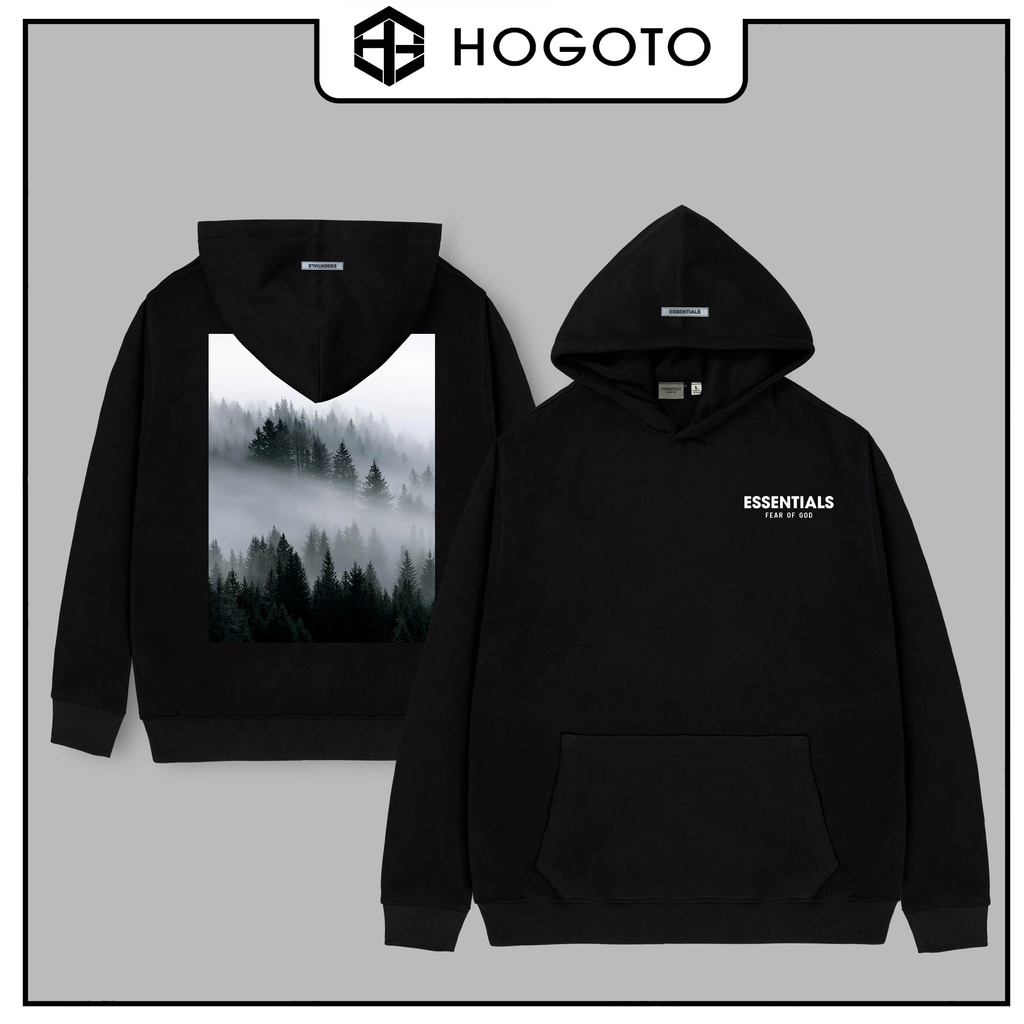 Áo Hoodie nỉ bông essentials ĐỒI THÔNG hogoto shop , áo nỉ cotton unisex nam nữ form rộng oversize chất liệu Cotton
