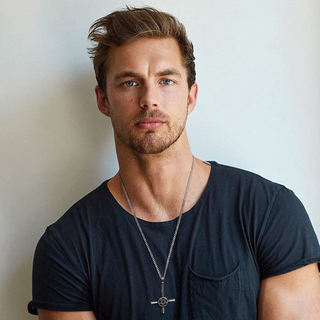 Vnox Vòng cổ Bằng Thép Không Gỉ Mặt Thánh Giá Satan Phong Cách Retro Dành Cho Nam