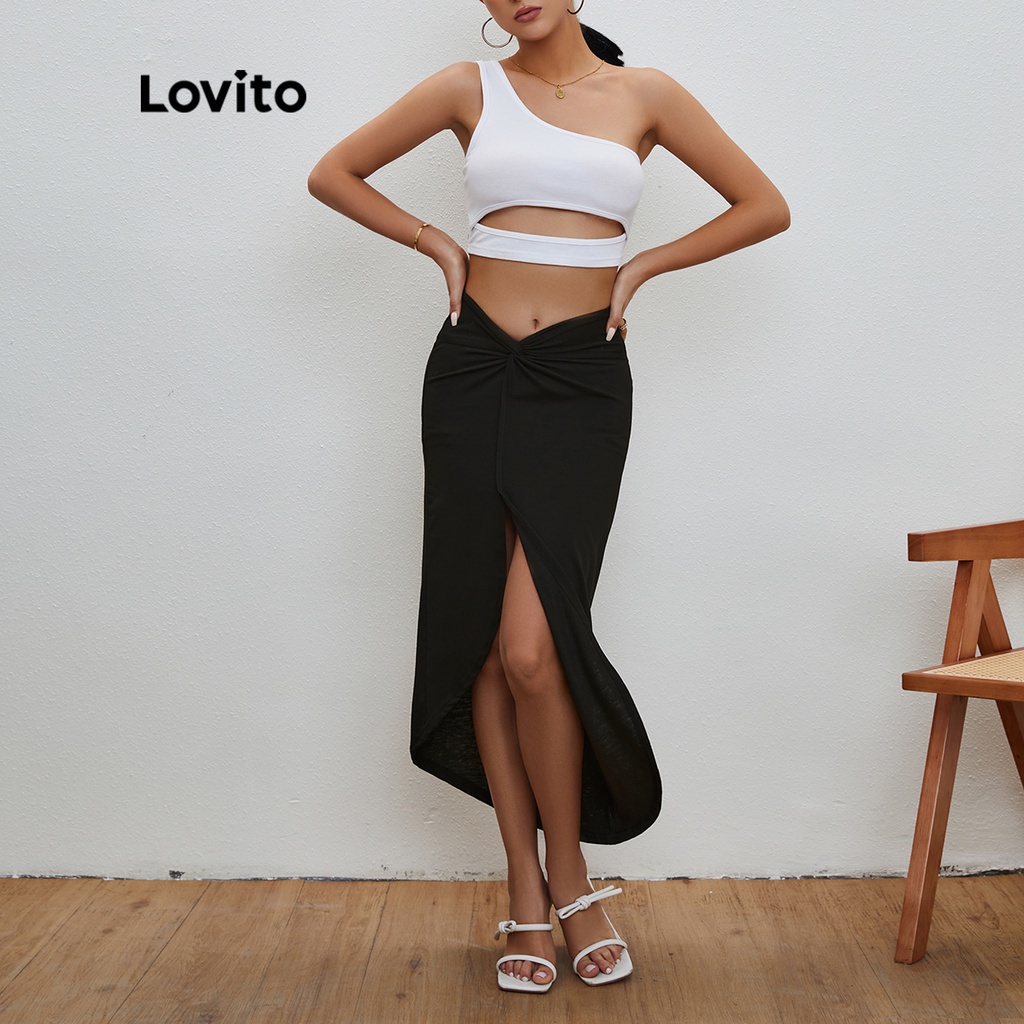 Lovito Váy Xẻ Tà Xoắn Lovito Modet L20D167 (Đen)