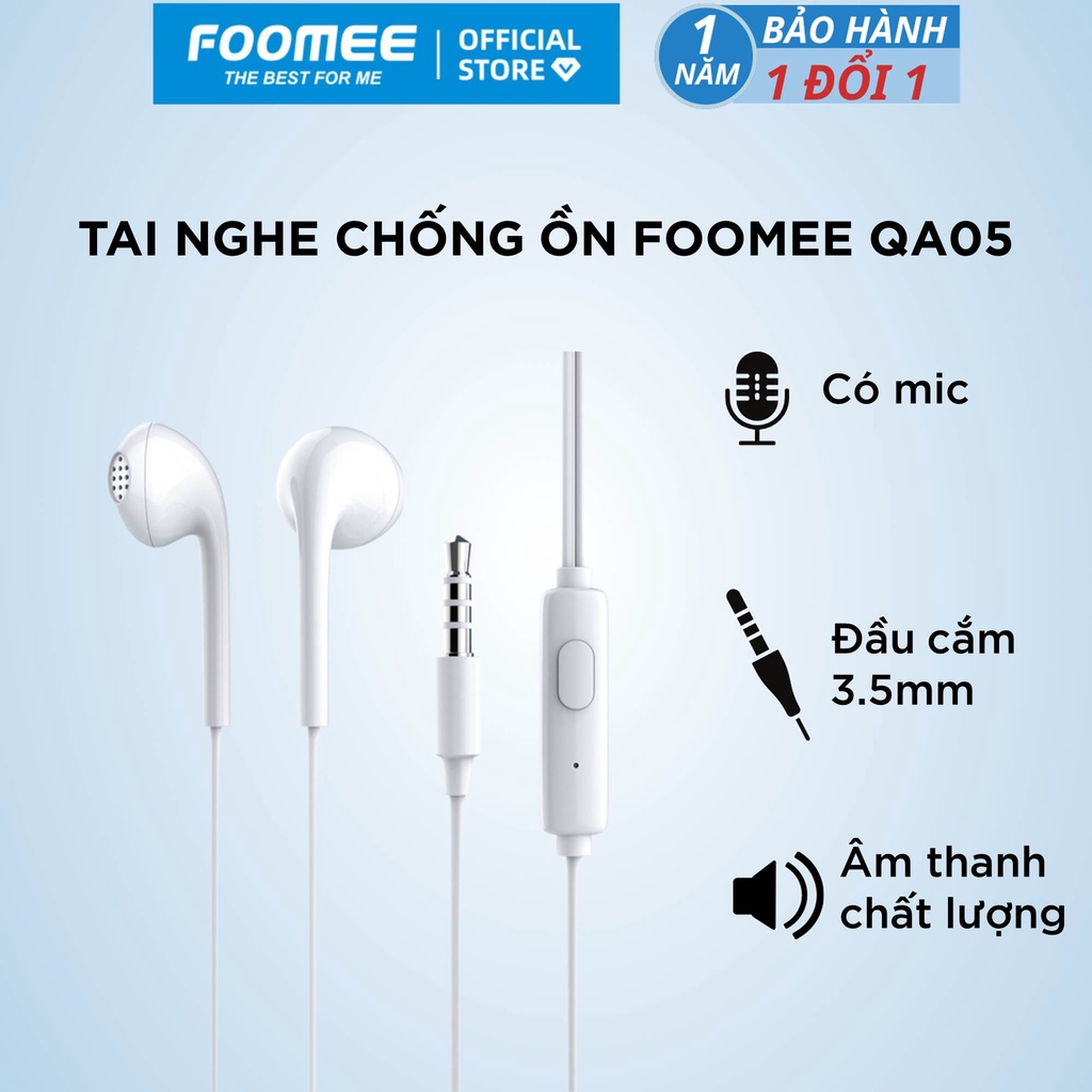 Tai Nghe Nhét Tai Có Dây Chống Ồn FOOMEE QA05 - Đầu cắm 3.5mm có micro - Bảo hành 1 đổi 1 trong 12 tháng