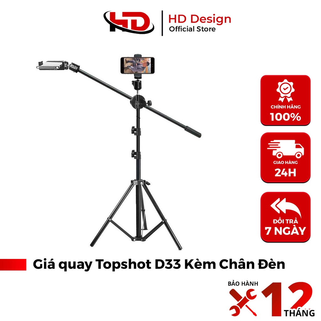 Giá Đỡ Quay Video Chụp Ảnh Topshot D33 Kèm Chân Đèn - Chắc Chắn - Tiện Lợi - Chính Hãng HD Design