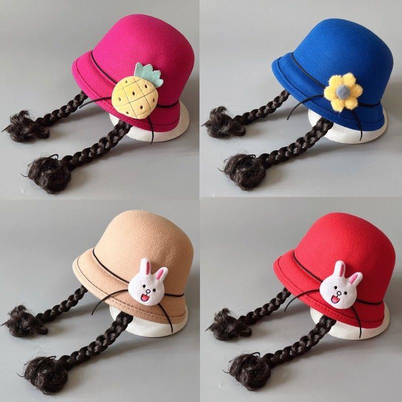 Nón Tai Bèo Vải Len Đính Tóc Giả Siêu Dễ Thương Cho Bé Gái