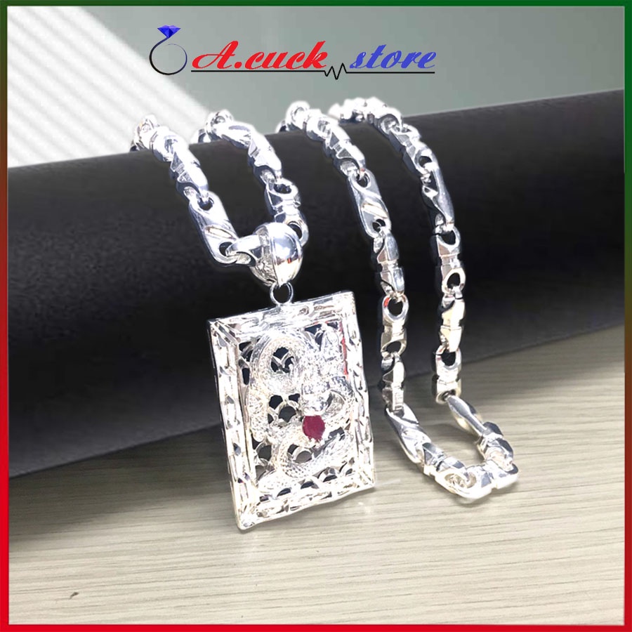 Dây chuyền bạc nam trang sức vòng cổ mặt dây chuyền mặt rồng vuông cao cấp mạnh mẽ