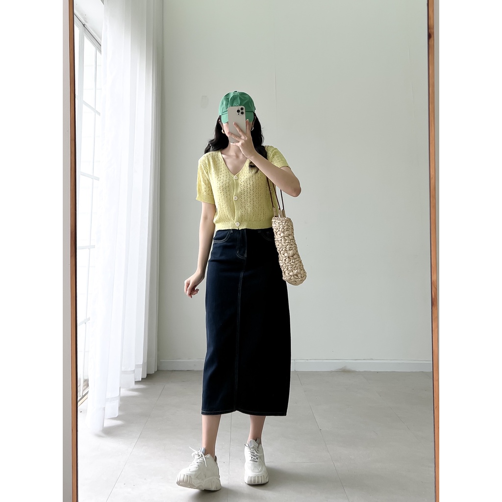 Surichau House - chân váy denim dáng dài nhiều màu sắc