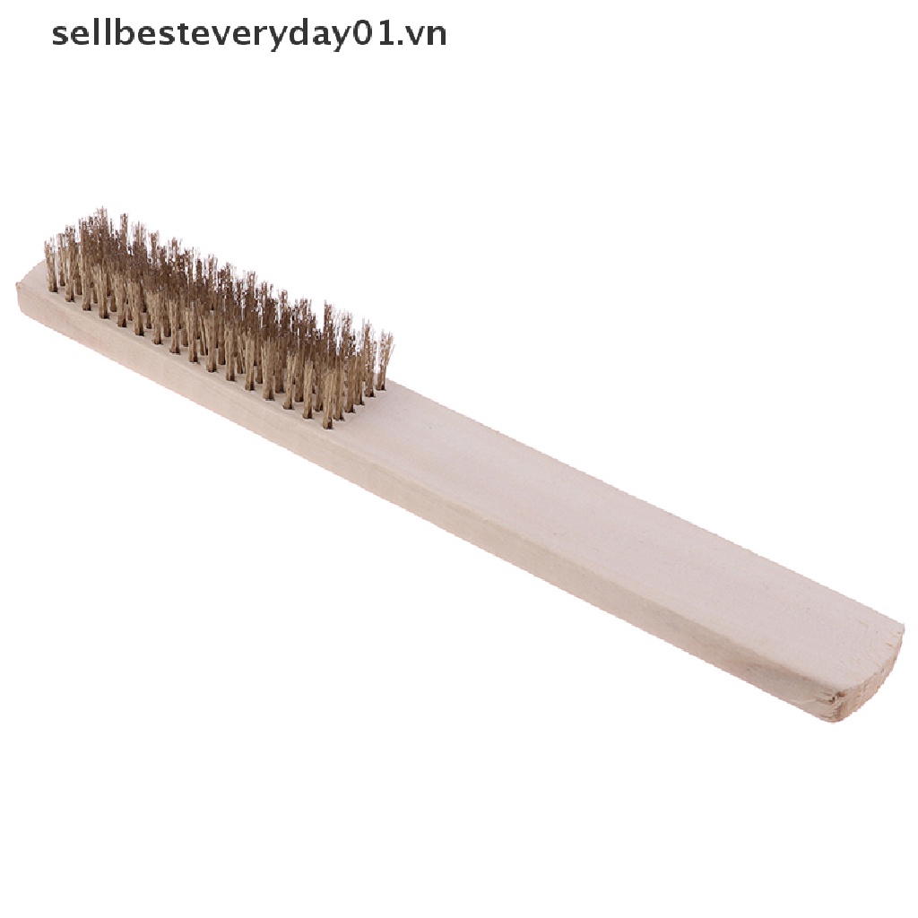 Chổi Sợi Đồng Cán Gỗ 208mm Dùng Vệ Sinh Kim Loại Tiện Dụng