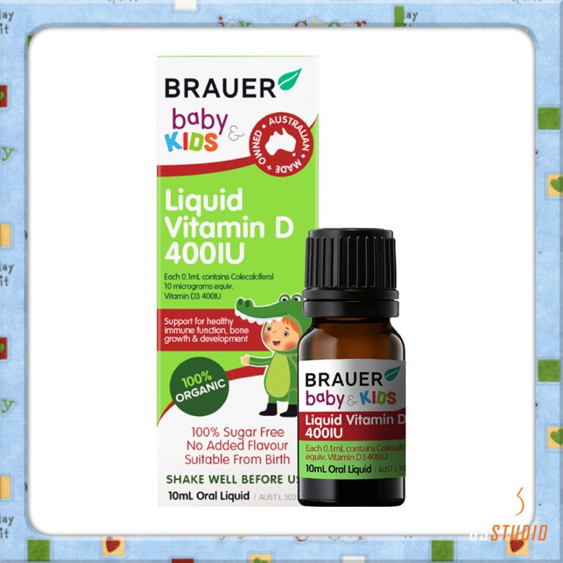 Vitamin D3 Cho Bé Từ Sơ Sinh Brauer Baby & Kids Liquid Vitamin D 400IU,Giúp tăng hấp thu canxi và miễn dịch