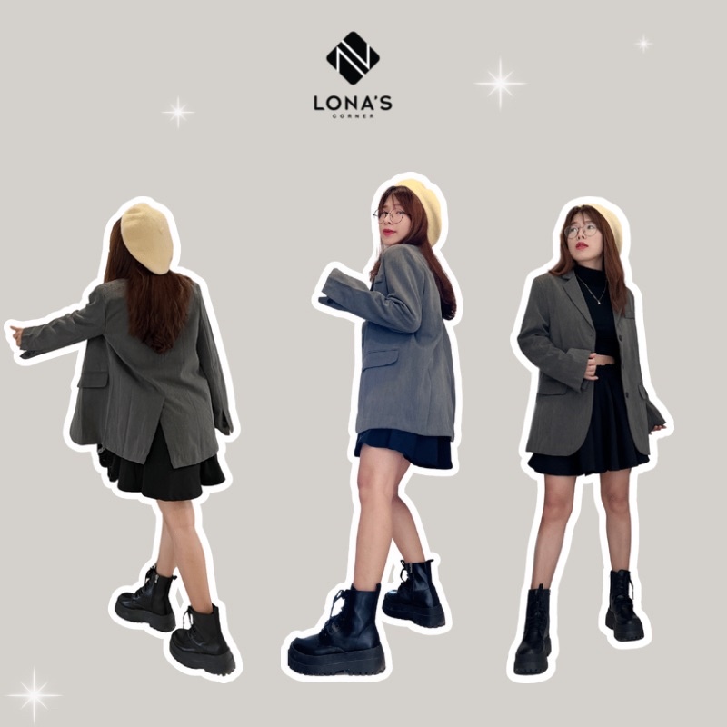 Áo blazer Hàn Quốc ba nút màu xám Lonascorner KY231108