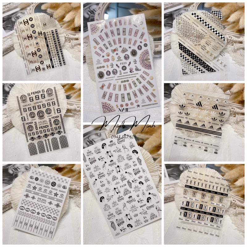 Sticker dán móng, hình dán nail dạ quang, logo hot hit