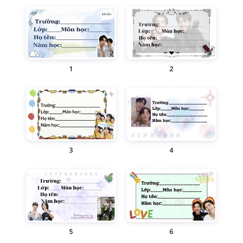 Set 10 nhãn vở xinh xắn GeminiFourth, PondPhuwwin, JoongDunk, BibleBuild, BrightWin và nhiều thành viên khác