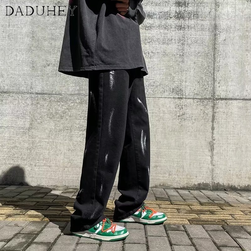 DaDuHey Fashion Brand Ins High Street Paint Spots Jeans Men's Autumn Loose Straight Pants Hip-Hop Fashion Casual Pants