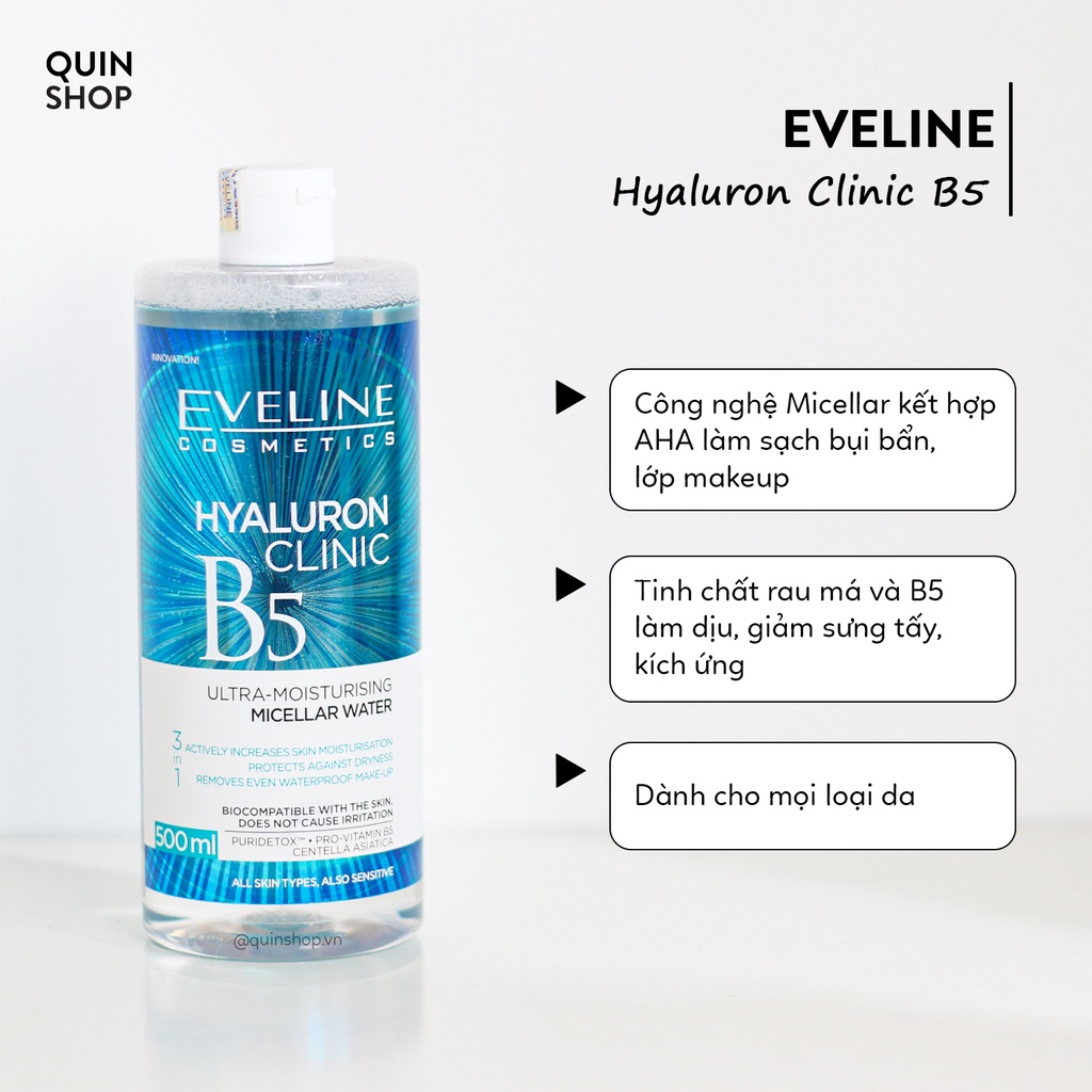 Nước Tẩy Trang Dịu Nhẹ Cho Da Mụn, Nhạy Cảm Eveline Facemed + Micellar 3 In 1