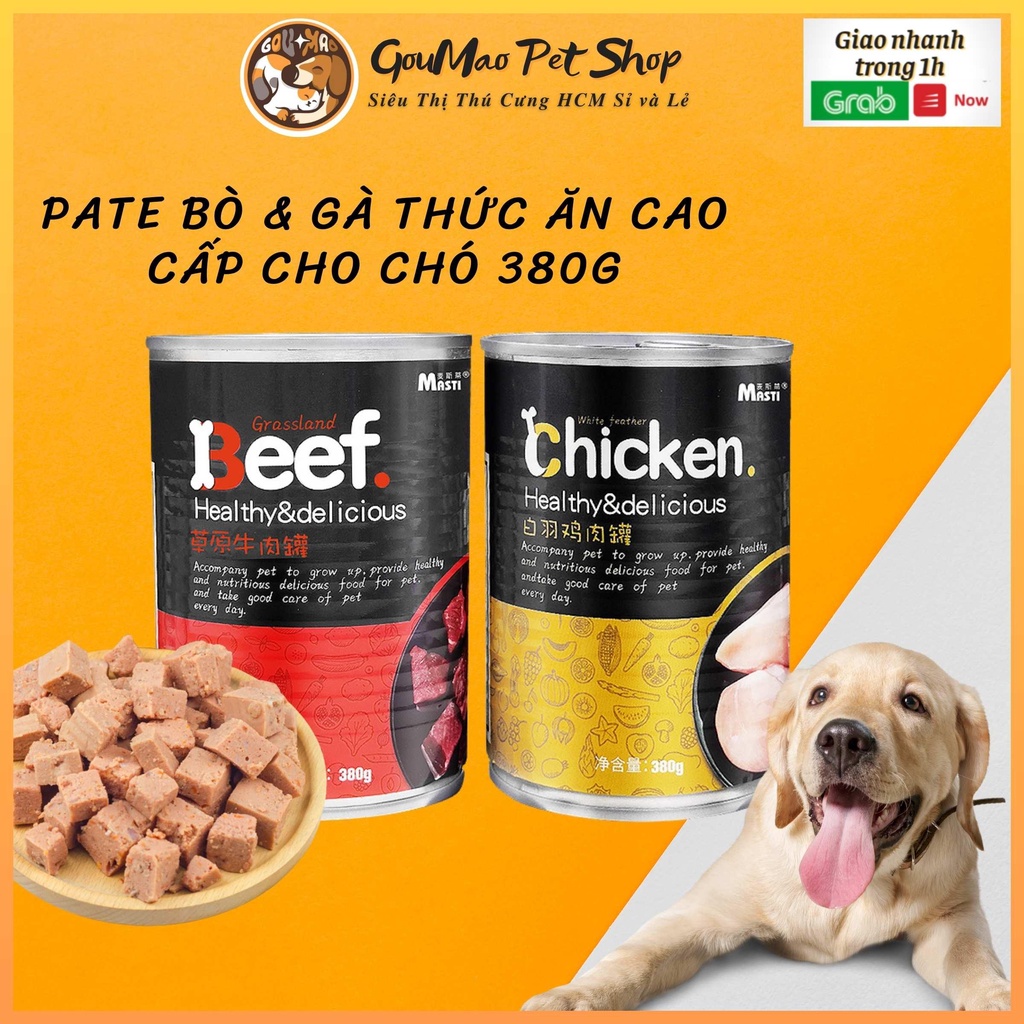 Thức ăn đóng hộp pate cho chó Masti 380g có 2 vị : bò và gà - Goumao pet