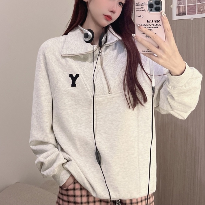 SUXI Áo Thun Nữ Dài Tay Có Khóa Kéo Thời Trang Hàn Quốc