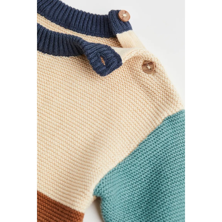 Áo len bé trai kẻ xanh color block HM H&M size 12-18, 18-24 tháng_hàng chính hãng authentic Anh