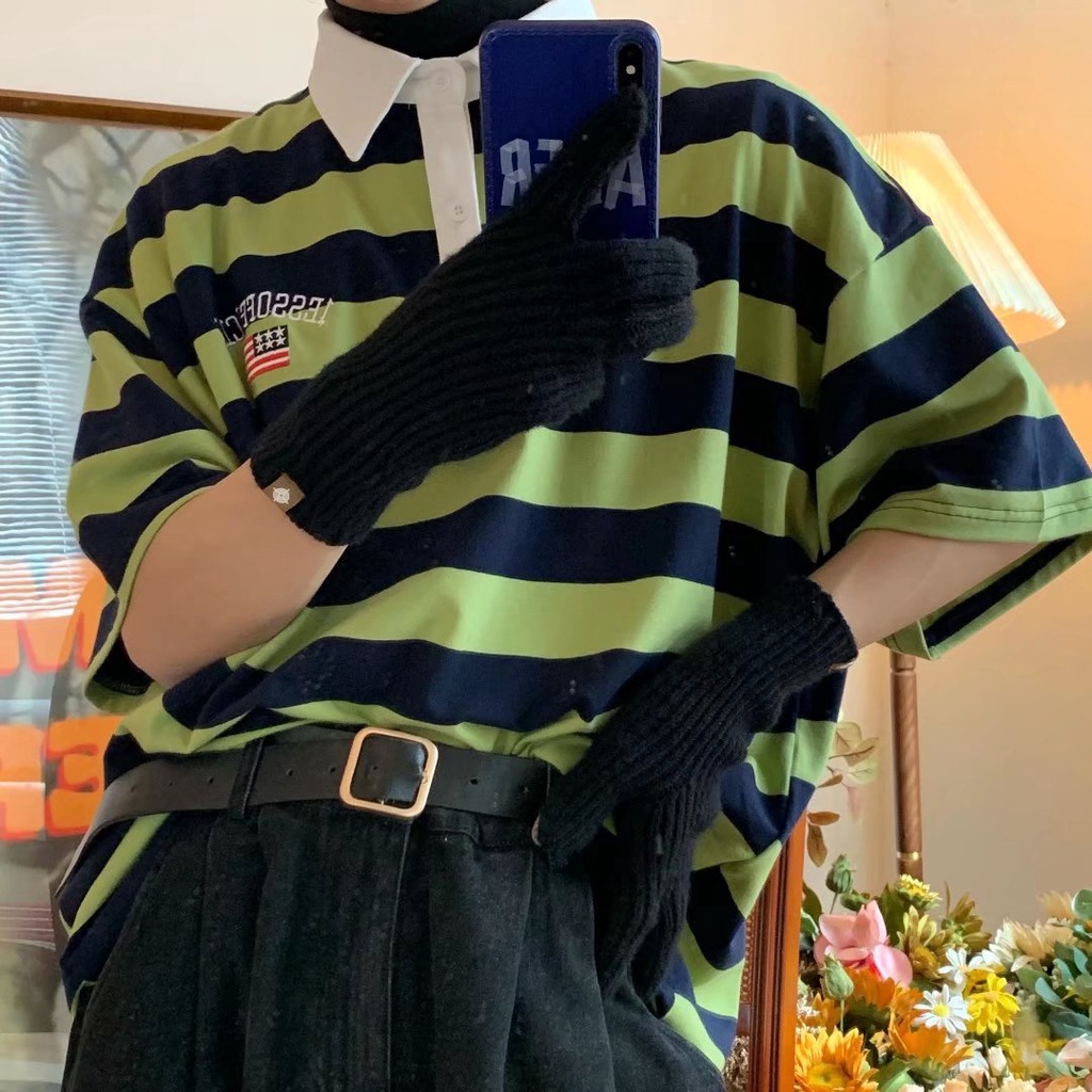 Áo polo Dáng Rộng Họa Tiết Kẻ Sọc Thời Trang Mùa Hè Cho Nam