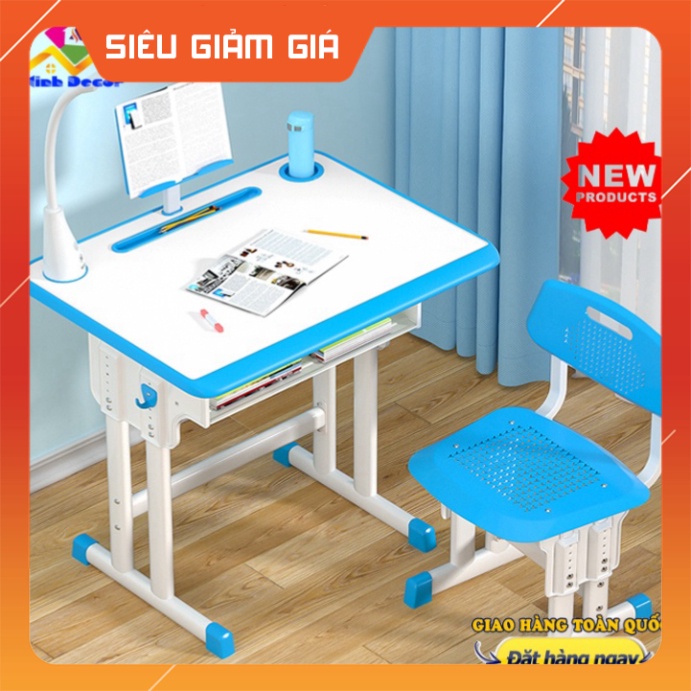 Bộ Bàn Ghế Học Sinh Kèm Đèn Chống Gù Chống Cận, Nâng Hạ Chiều Cao Bàn, Bàn Học Sinh Tiểu Học Có Giá Đỡ Sách