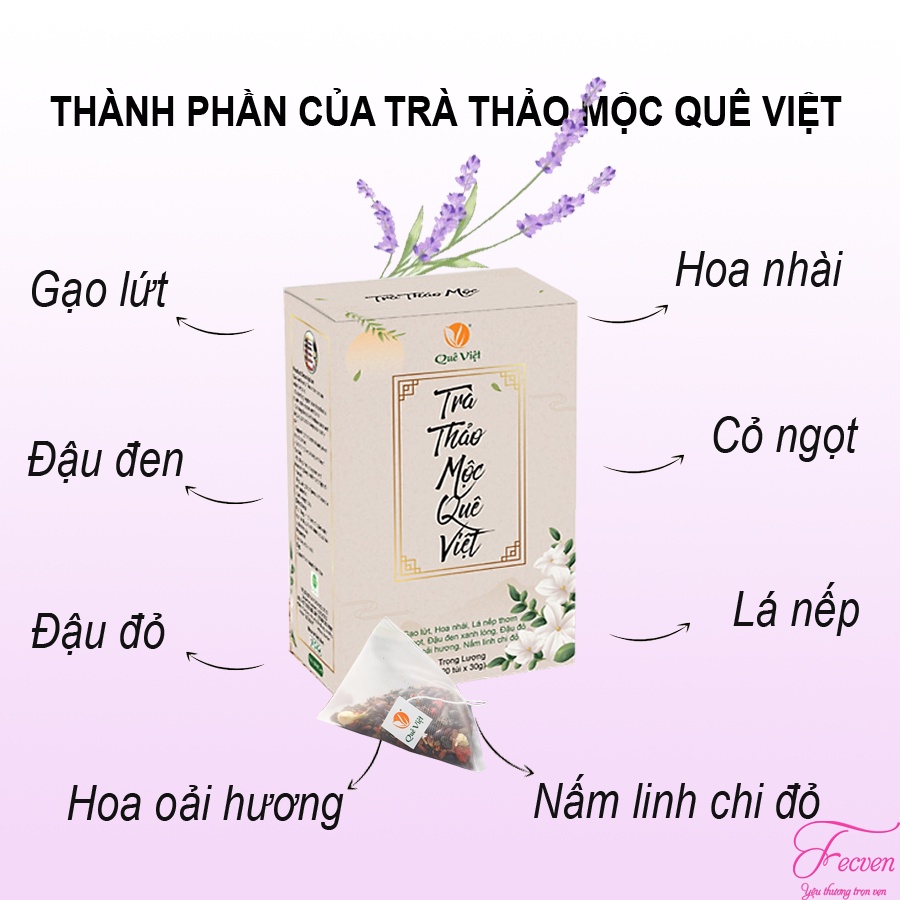 COMBO 2 HỘP Trà thảo mộc Quê Việt - Mát gan, ngủ ngon, giảm căng thẳng mệt mỏi, hộp 600g