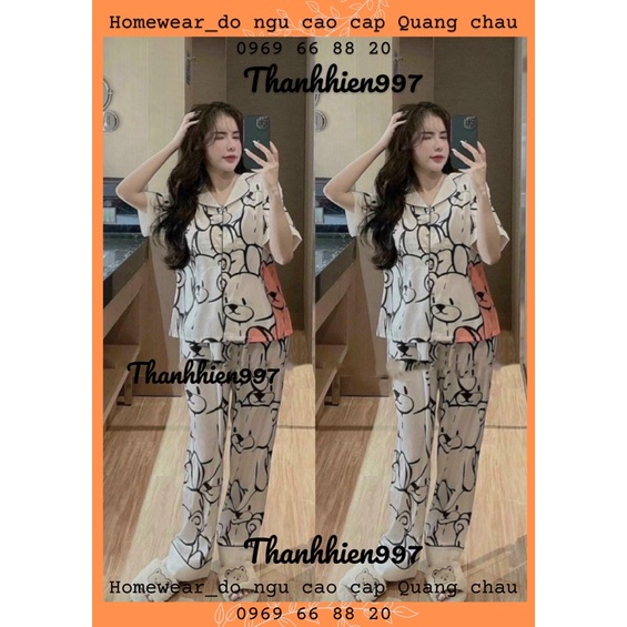 Pijama bộ ngủ lụa xước mặc nhà cộc dài McQ tích hợp 5 mẫu gấu con con/gai xấu hổ cao cấp quảng châu ii0064.