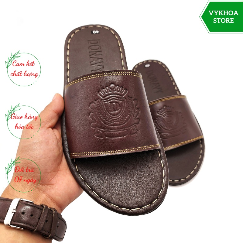 Dép quai Ngang Nam Da Bò Thật 100% May Quai Chắc Chắn Bao Đi Nước - Kiểu Quai Vương Miện Đẳng Cấp D.qnvm