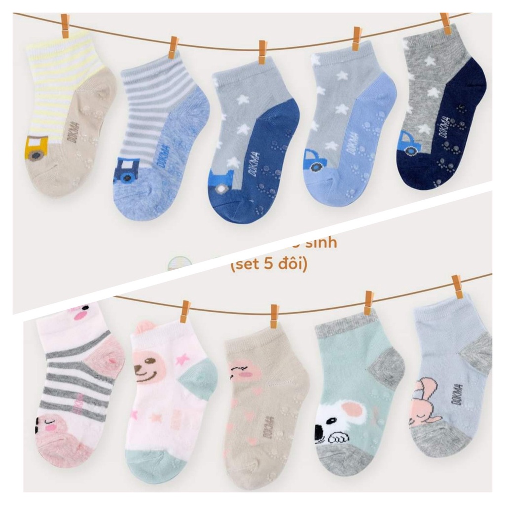(0 đến 3 tuổi) Tất cotton sơ sinh DOKMA (set 5 đôi) (DS360)