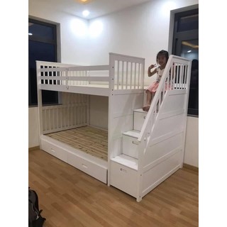 Giường tầng 1m2/1m2 cao cấp - cầu thang an toàn kết hợp hộc kéo tiện lợi - vạt giường nằm chiếu
