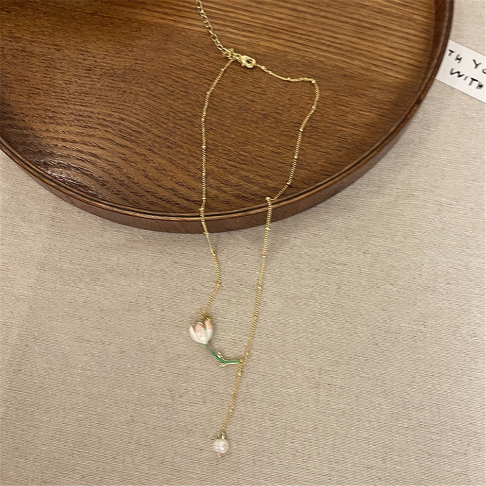 Vòng cổ / Vòng Tay / Bông Tai Hình Hoa Tulip Đính Ngọc Trai Siêu Phai Thời Trang Cho Nữ