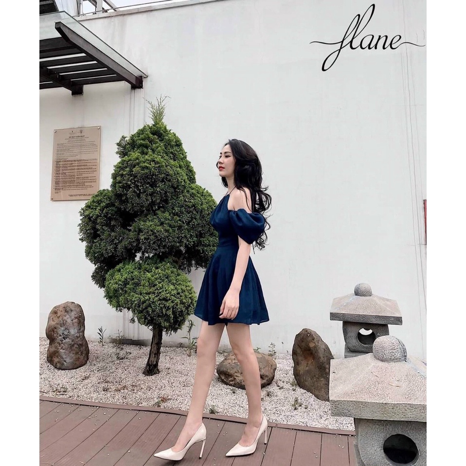 (Sale FreeShip) Đầm thiết kế đi tiệc dáng xòe,tay rớt vai cột yếm dễ thương,chất umi có mút,tone màu tôn da sang chảnh