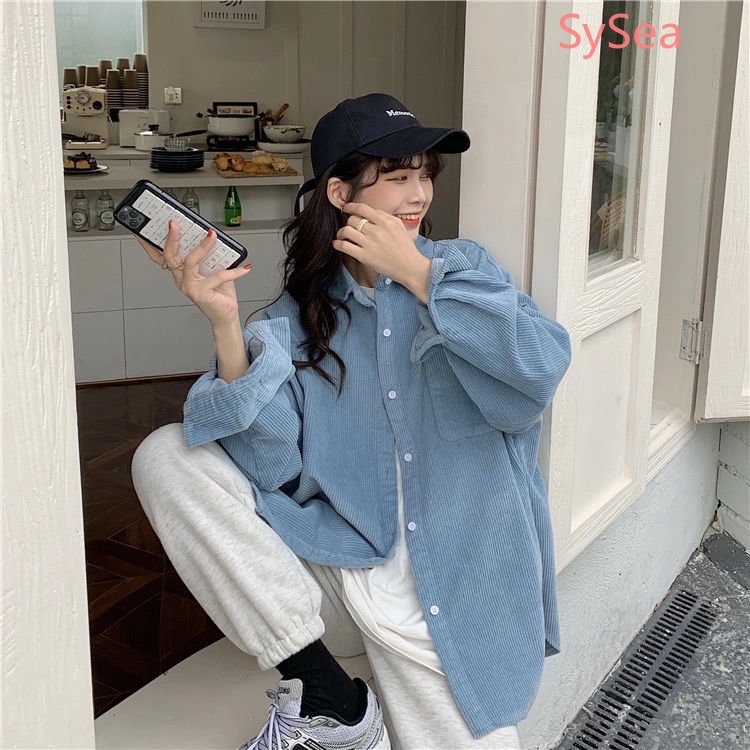 Áo Sơ Mi Vải Nhung Thêu Mặt Cười Kiểu Hàn Quốc Thời Trang Mùa Thu