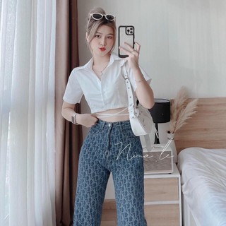 (Video thật) Áo Croptop Cổ Trụ Cột Dây Nút