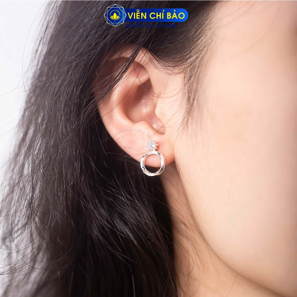 Bông tai bạc nữ tron xoắn đính đá chất liệu bạc 925 thời trang phụ kiện trang sức Viễn Chí Bảo B400770
