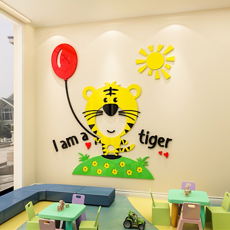 Bong bóng động vật hổ hươu cao cổ ngựa vằn sư tử dán tường 3D acrylic tự dính pha lê dán tường phòng trẻ em bố trí trang trí cửa dán tường dán tường