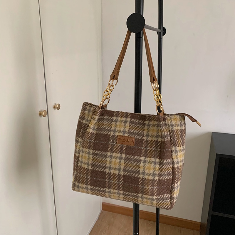 Túi Đeo Vai Cỡ Lớn Họa Tiết Sọc Caro Chất Lượng Cao Cho Nữ