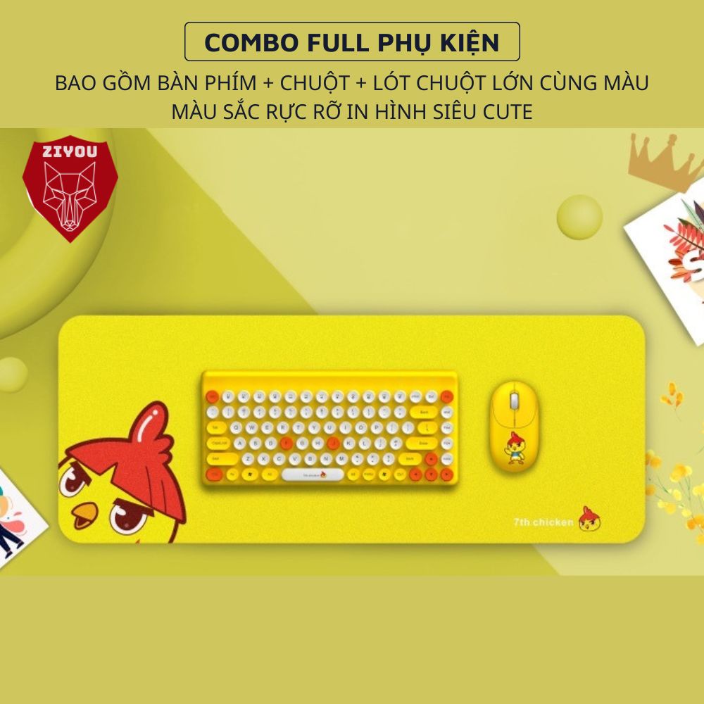 Bàn Phím Và Chuột Không Dây Ziyou QW02 Màu Cực Đẹp Phím Bấm Êm Kết Nối Máy Tính Laptop PC + Tặng Lót