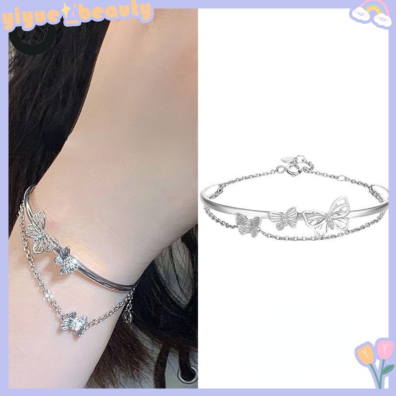 Vòng Tay Hai Trong Một Thiết Kế Mở Nhẹ Hình Bướm Siêu Cổ Tích Pháp Cao Cấp Dễ Phối Đồ CFH HB