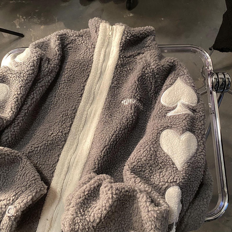 Khoác Lông Tim Tay Nam Nữ Unisex Dáng Rộng Chất Lông Dày Mịn Uzzlang