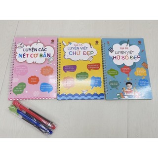 Bộ 3 quyển luyện viết chữ đẹp - số đẹp - nét cơ bản tự xoá