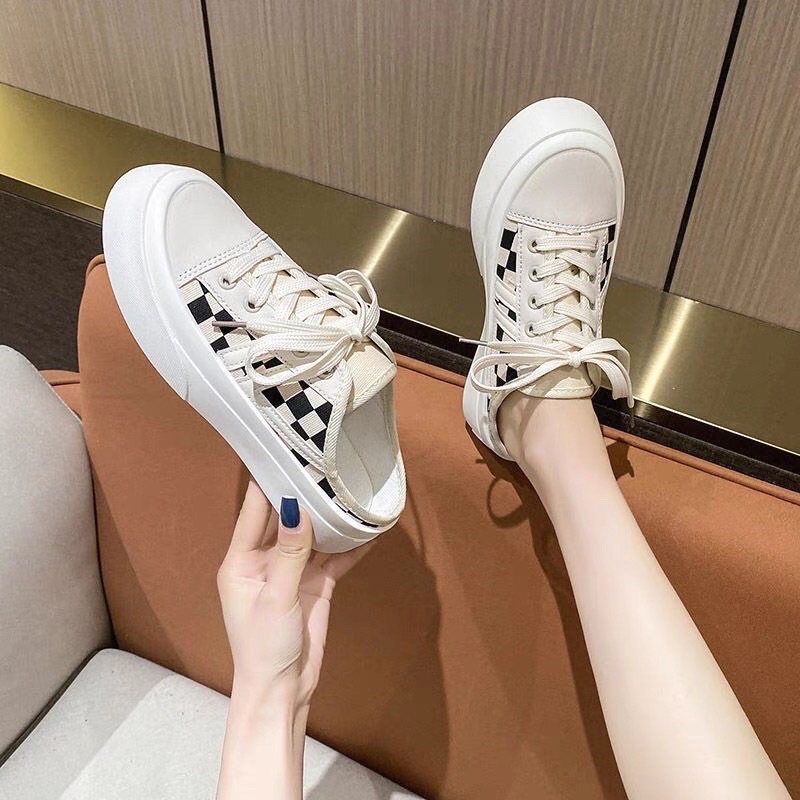 Giày sục nữ thể thao đế độn với 2 màu caro thời trang Giày sục nữ 2 màu siêu xinh tăng chiều cao phong cách