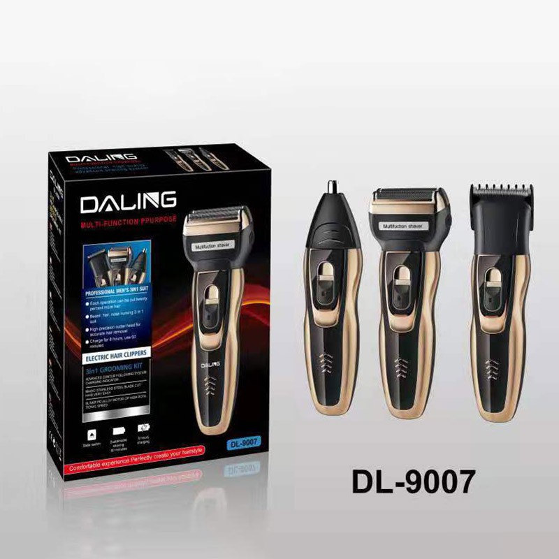 Máy Cạo Râu 3 Trong 1 Daling 9007 Cắt Tóc Tỉa Lông Mũi Lưỡi Cạo Thông Minh, Có Cổng Sạc.