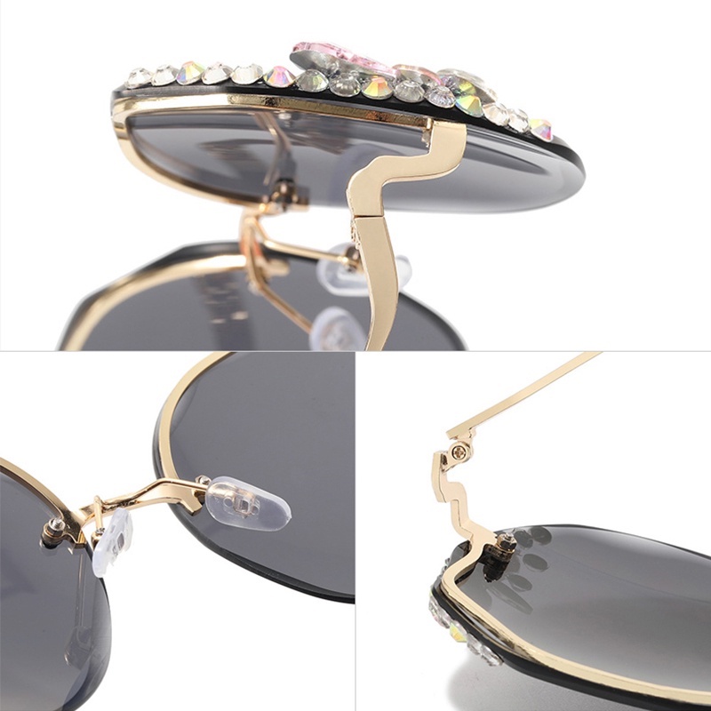 Kính Chống Nắng Tia UV Không Vành Đính Kim Cương Phong Cách Âu Mỹ Chất Lượng Cao Thời Trang Cho Nữ