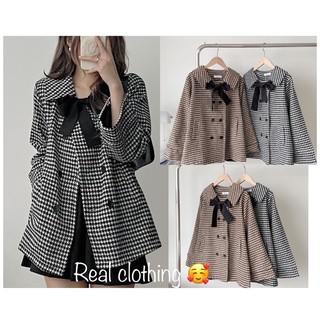 Áo dạ kẻ caro thắt nơ- 2lớp kèm ảnh thật
