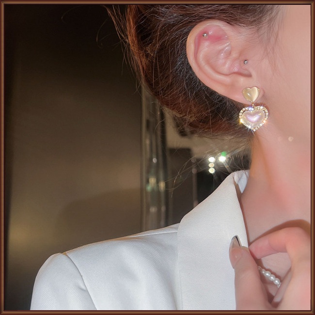 Khuyên Tai Hình Trái Tim Đính Đá Opal Sang Trọng Cho Nữ