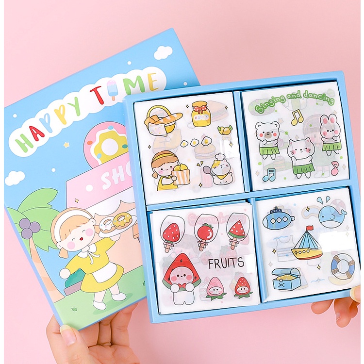 [Hàng mới về] Set Hộp Sticker 100 Tấm,hơn 1000 hình dán chống nước họa tiết hoạt hình dễ thương dùng trang trí DIY Cute.